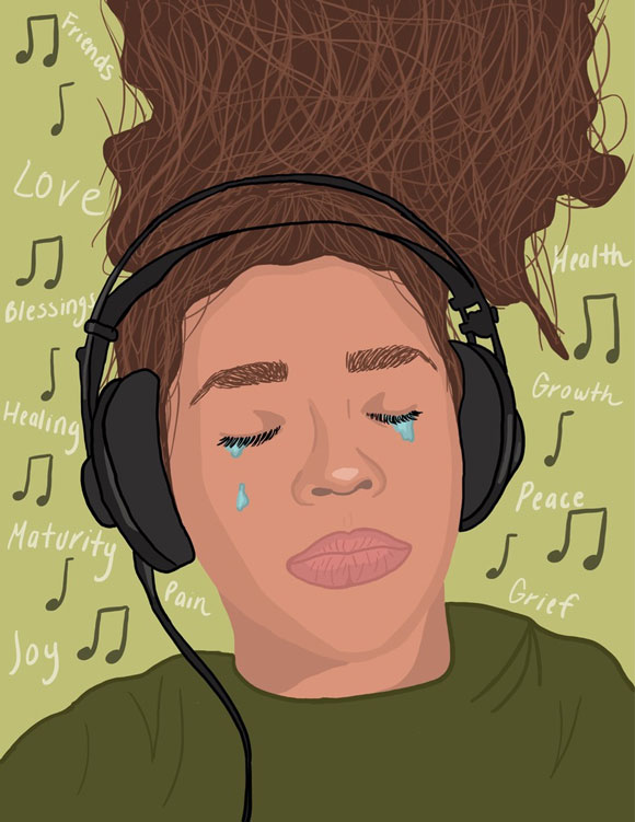 Illustration of me listening to my headphones